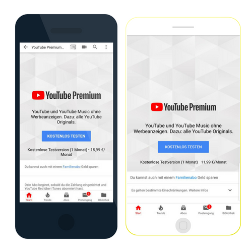 Youtube Premium kostet auf iOS mehr